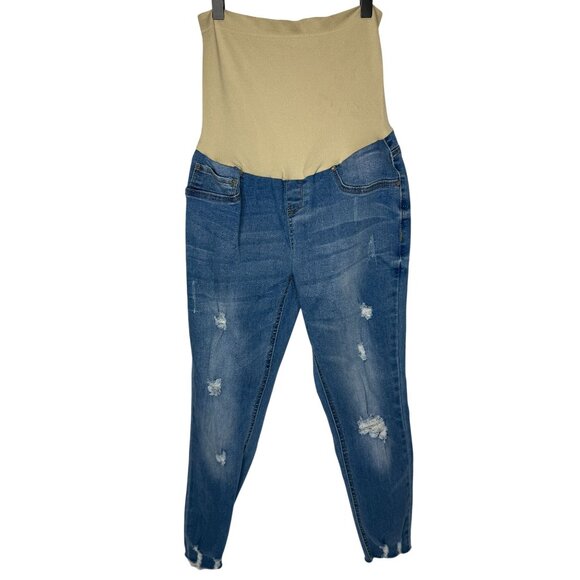 Blue Savvy Maternity Distressed Raw Hem Stretch Skinny Jeans Size XL - Picture 1 of 8